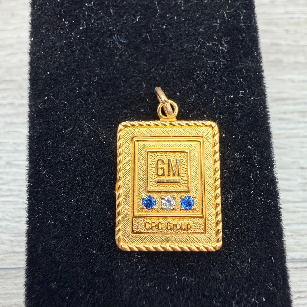 Gold Tone‎ GM Pendant with Blue and Clear Stones 12k